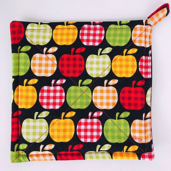 One Oven Mitt and One Potholder, Apples and Gingham Print, 2 Pc Baking Gift Set - Picture 5 of 6